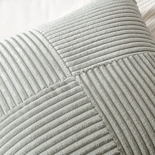 MIULEE Silver Grey Decorative Throw Pillow Covers 16x16 Inch for Couch Bed Sofa Pack of 2 Boho Farmhouse Throw Pillows Soft Cross Corduroy Patchwork Textured Cushion Cases - Image 2