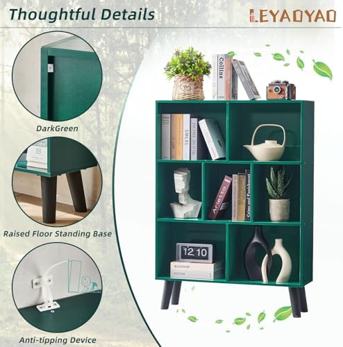 LEYAOYAO Cube Bookshelf, Mid-Century Modern Book Shelf with Legs,Dark Green - Image 6