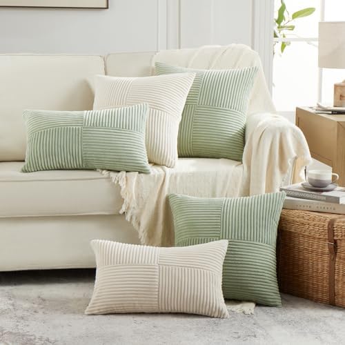 Fancy Homi 2 Packs Cream Lumbar Decorative Throw Pillow Covers 16x28 Inch for Living Room Couch Bed Sofa, Rustic Farmhouse Boho Home Decor, Soft Striped Corduroy Rectangle Accent Cushion Case 40x70 cm - Image 6