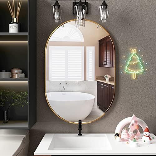 Oval Bathroom Mirror Capsule Wall Vanity Mirror, 24"x36" Pill Mirrors Wall Mounted Mirror, Large Modern Mirror with Gold Metal Frame, Decor for Entryway, Bedroom - Image 5