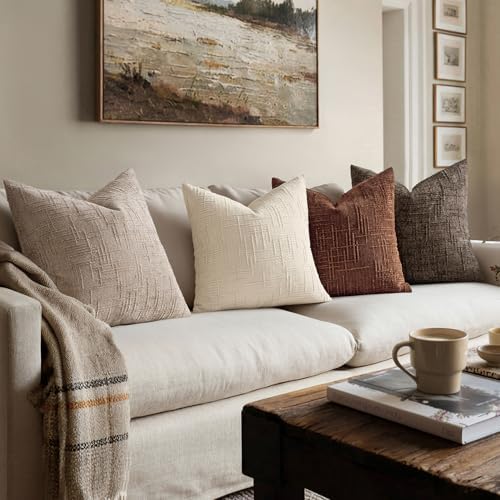 MIULEE Chenille Textured Throw Pillow Covers Oatmeal 18x18 Set of 2 - Image 6