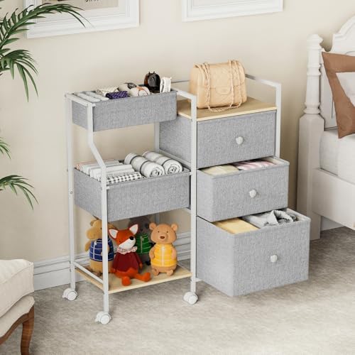 Modanais Baby Diaper Caddy Organizer Rolling Cart with Drawers, Light Gray - Image 5