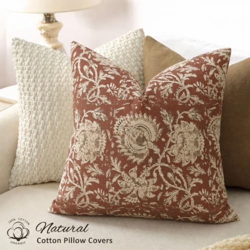 Fall Pillow Covers 22x22 Set of 2 Printed Floral Throw Pillows Farmhouse Pillow Cases Vintage Decorative Cushion Covers Fall Decorations for Couch Sofa Chair Bed Living Room, Rust - Image 2