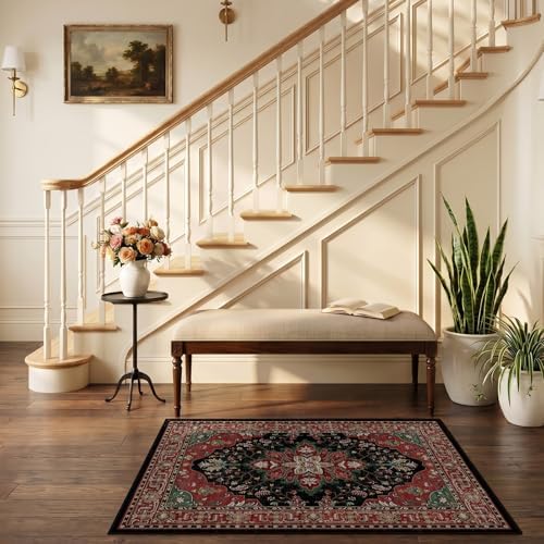 RELEANY Washable Area Rug, Small 2'6"x4', Red/Black - Image 2