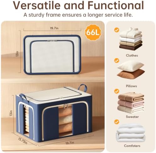 Clothes Storage Bins, 3 Openings, 66L, Navy Blue - Image 2