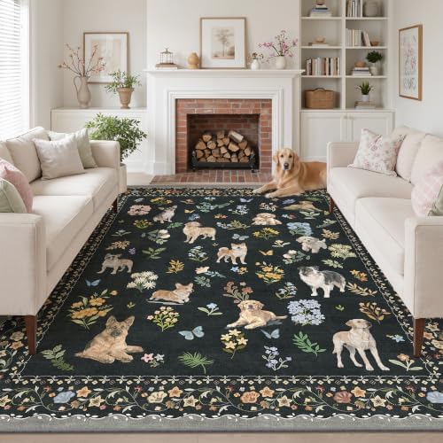 Soalmost Dog 8x10 Area Rugs for Living Room, Washable Animal Soft Rug Black by Soalmost