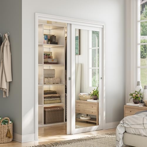 48"(Double 25") x 80" Mirrored Sliding Closet Door Hardware Track Kits - Image 2