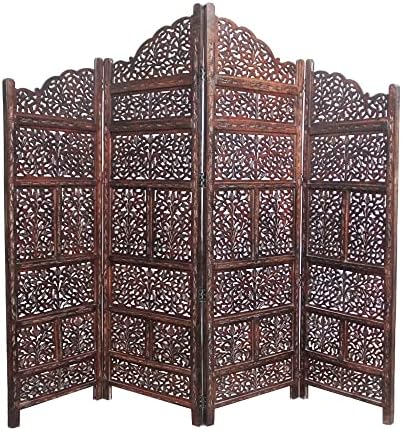 COTTON CRAFT Room Divider Wood Screen - Hand Carved Folding 4 Panels 72x80 by COTTONCRAFT
