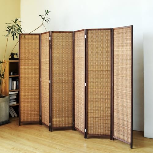 6 Panel Bamboo Room Divider Screen,5.6 FT Tall Bamboo Divider Folding Panel Screen,Freestanding Panel Divider for Room Seperation,Brown by PawlaBay