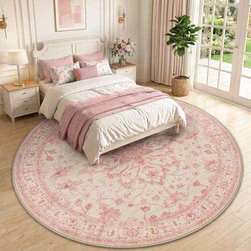 RELEANY Washable Area Rug, Round 10ft, Pink/Light Vintage Pink - Image 2