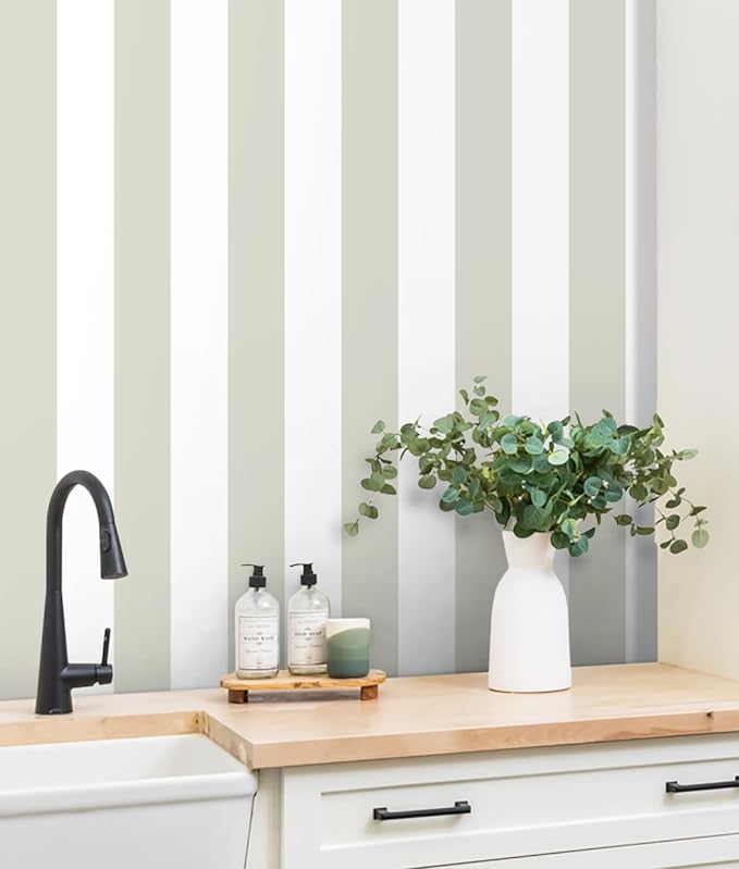 Guvana 17.7"×118" Brown and White Wallpaper Striped Peel and Stick Wallpaper Modern Removable Contact Paper Self Adhesive Waterproof Wall Paper for Bedroom Cabinets Decor by Guvana
