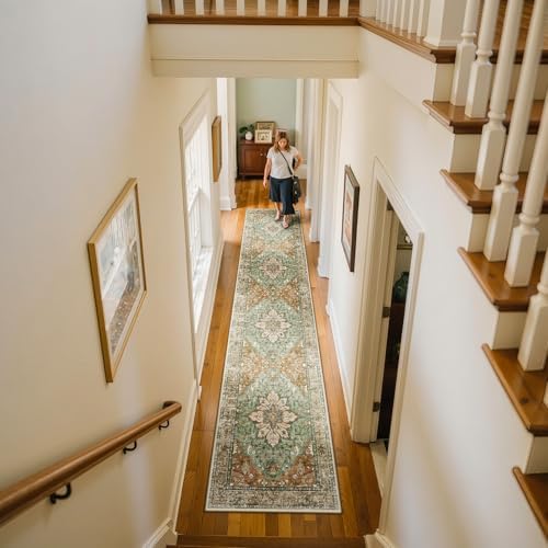 RELEANY Washable Area Rug, Runner 2'x10', Brick/Brown/Green - Image 3