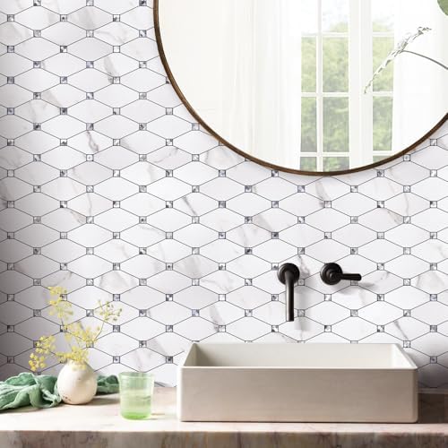 STICKGOO 1 Sheet Peel and Stick Backsplash, Calacatta Stick on Aluminum Composite Tiles Stikers, Self Adhesive Mixed Glass Backsplash for Kitchen, Bathroom, Fireplace, RV - Image 4