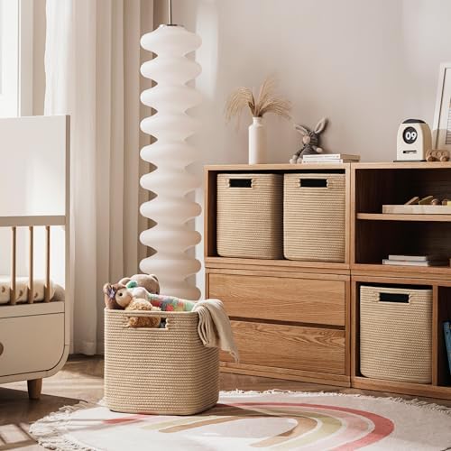 UBBCARE Set of 4 Storage Basket-12 X 12 X 12 in, Cotton Rope Basket for Shelves, Toys, Book, Cube Storage Bins with Handles, Woven Storage Basket for Organizing, Brown - Image 5