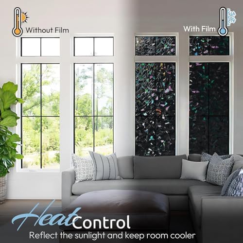 rabbitgoo Rainbow Window Privacy Film, Stained Cling, Black, 23.6" x 118.1" - Image 6