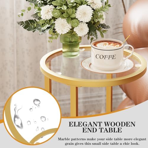 Easy Paws C Table Side End Table, Small Round Couch Sofa Tray Snack Table for Living Room, Bedroom,Accent Coffee Table,TV Tray Table for Small Space, Nightstand with Metal Frame(Gold) - Image 4