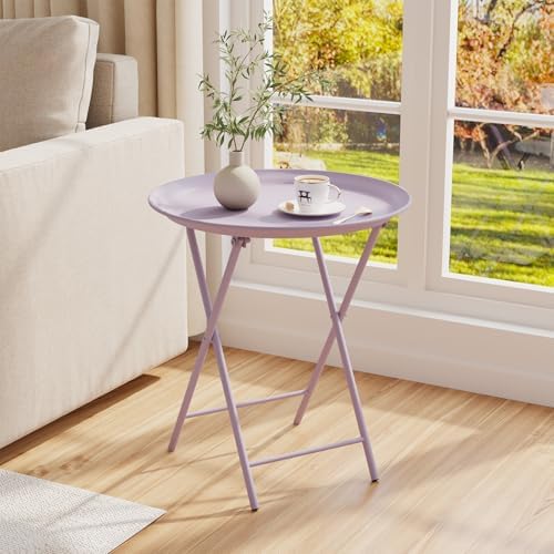 Garden 4 you Folding TV Tray Table, Metal Round Side Table, Purple Dinner Table with Metal Frame, Modern Outdoor Tray Table for Living Room, Bedroom, Patio & Small Spaces, 2 Packs - Image 2
