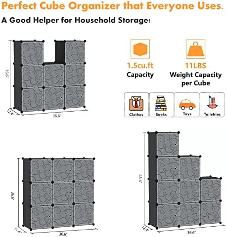 C&AHOME 9-Cube Storage Organizer with Door Cube Shelf Closet Cabinet Black - Image 5