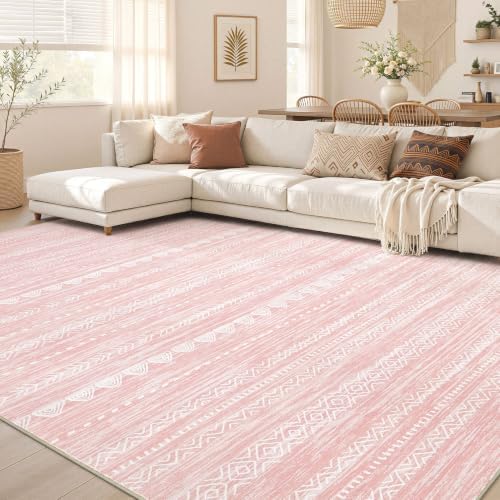 Nakagishi Boho 8x10 Area Rug Living Room Rugs Machine Washable Pink - Image 7