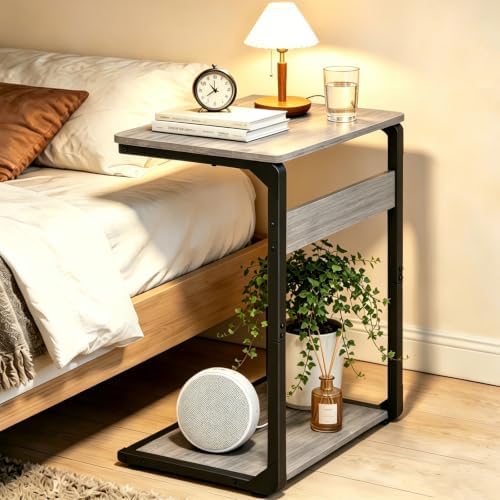 Wood Pedestal Snack TV Trays Set of 2, Small C Shaped NightStand ET-YB-GYW2 - Image 6