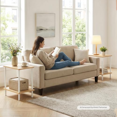 HOOBRO End Table, Small Side Table, Nightstand with 2-Layer Storage Shelves, Sofa Table for Small Spaces, Living Room, Bedroom, Stable Frame, Easy Assembly, Natural and White WN09BZ01 - Image 6