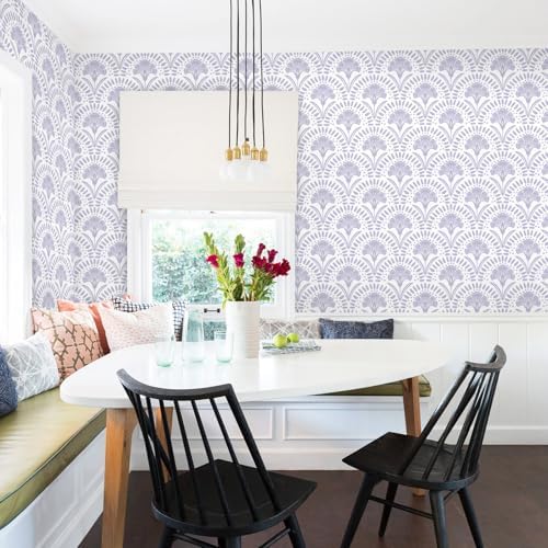 Vinjiasin Purple Floral Wallpaper Peel and Stick Wallpaper Modern Flower Contact Paper Purple/White Geometric Self Adhesive Removable Wall Paper for Bedroom Bathroom Accent Wall Vinyl Roll 17.3"x197" - Image 5