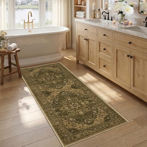 RELEANY Washable Area Rug, Runner 2'6"x5', Brown/Dark Brown by RELEANY