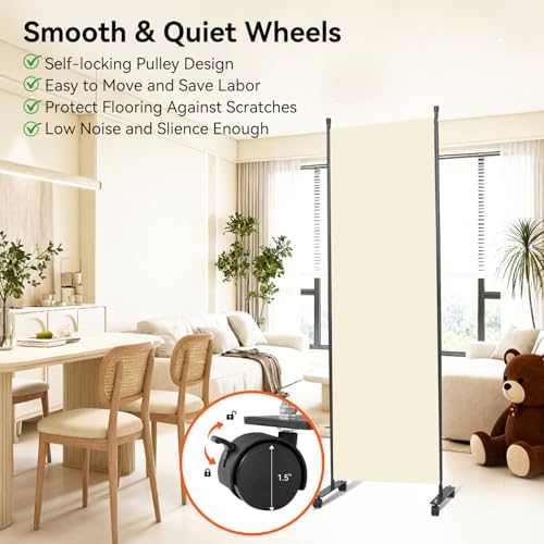 88" W 4 Panel Room Divider, Portable Privacy Screen W/Wheels Freestanding - Image 5