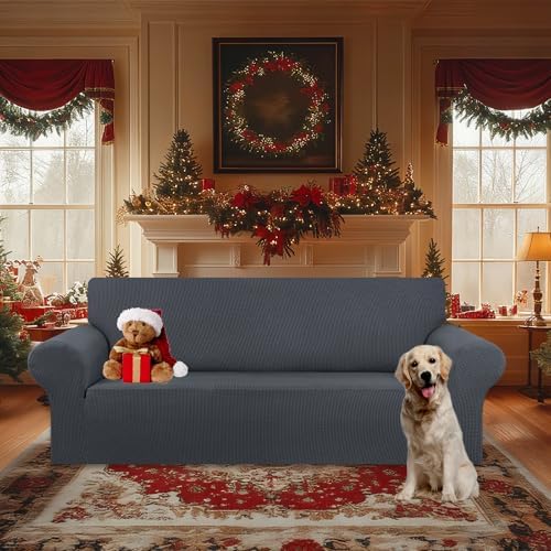 KEKUOU Stretch Oversized Couch Covers for Sofa Slipcover,Charcoal - Image 2