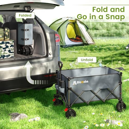 Blomoba Collapsible Wagon Cart with Wheels, 330lbs Heavy Duty Wagon, Grey - Image 6