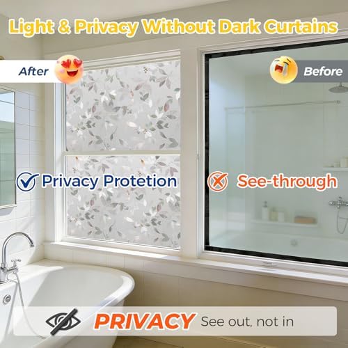 OHTMERU Window Privacy Film Decorative Non-Adhesive, Reusable, Anti-Glare - Image 3