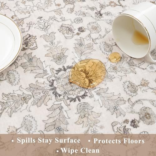 4x8 Rug Washable for Entryway Kitchen – Non-Slip Rubber Backed Area Rug for Hallway Bedroom Living Room Office,Boho Floral Low Pile Thin Floor Indoor Mat (Beige,4x8) - Image 6