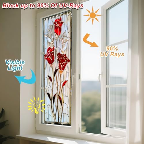 IVN Stained Glass Window Film Rose Floral 17.7 x 39.3 Inch Privacy Window Film - Image 4