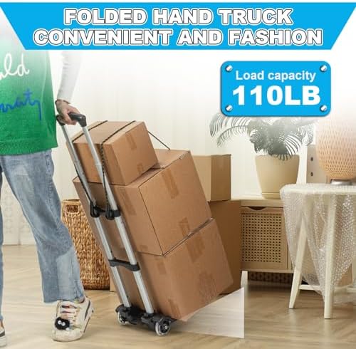 Vsaikeo Small Folding Hand Truck Dolly with 2 Wheels, Foldable Luggage Cart - Image 6