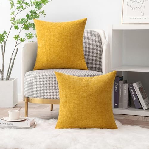 MIULEE Soft Chenille Throw Pillow Covers Mustard Yellow 20x20 Pack of 2 - Image 5