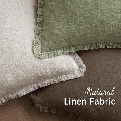 MIULEE Linen Fringe Decorative Fall Pillow Covers Chocolate Brown 18x18 - Image 4