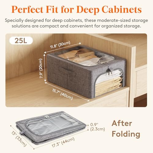 Lifewit 25L Clothes Storage Bins with Metal Frame for Closet, 4 Pack - Image 4