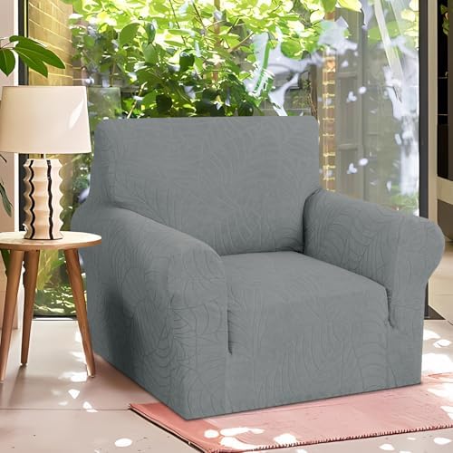 YEMYHOM Couch Cover Latest Jacquard Design High Stretch Sofa Chair Covers for Living Room, Pet Dog Cat Proof Armchair Slipcover Non Slip Elastic Furniture Protector (Small, Begonia Leaf Dark Gray) - Image 2