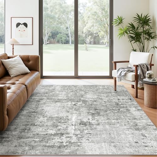 Soalmost Abstract Area Rug 6x9 for Living Room Washable Rugs Gray/White - Image 2