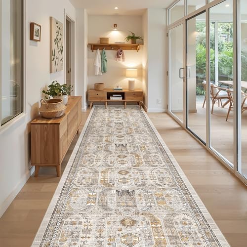 Madane Hallway Runner Rug 3x14 Washable Kitchen Runners Long, Brown/Gold - Image 3