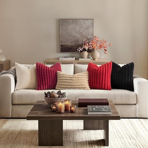 MIULEE Faux Fur Decorative Throw Pillow Covers 12x20 Set of 2 Red - Image 3