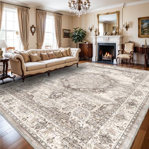 Area Rugs 10x14 Living Room: Machine Washable Rug - Soft Carpet for Bedroom - Stain Resistant Vintage Distressed Area Rug 10'x14' Beige by YOUFORTONG
