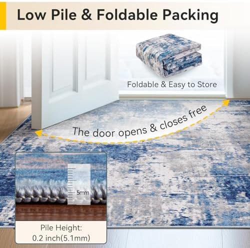 RELEANY Washable Square 10' x10' Area Rug for Living Room Blue Gray - Image 4