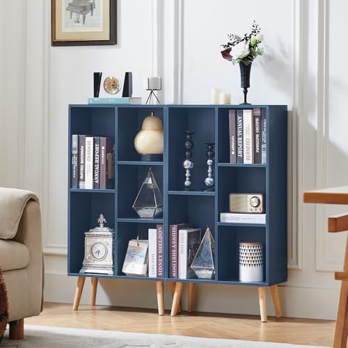 LEYAOYAO 5 Cube Bookshelf,Mid-Century Modern Book Shelf with Legs,Dark Blue - Image 5
