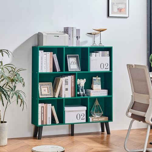 LEYAOYAO 8 Cube Bookshelf,Mid-Century Modern Bookcase with Legs,Dark Green - Image 3