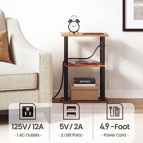 TUTOTAK Small Narrow Side Table with Charging Station, Skinny End Table - Image 6