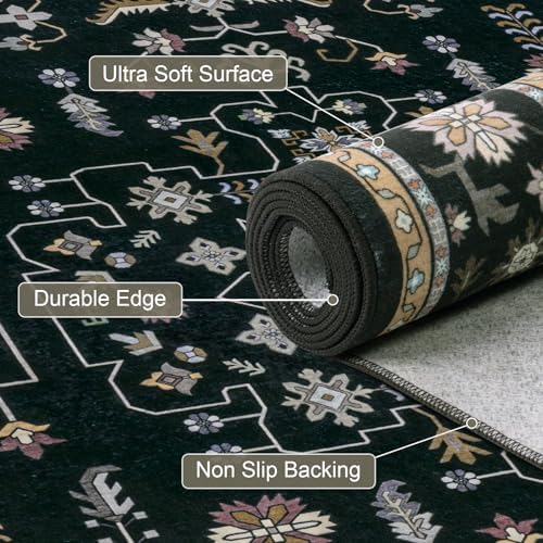 2x3 Area Rugs Living Room: Washable Vintage Rug for Bedroom Black - Image 7