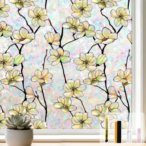 Kromapolis Window Privacy Film, Stained Glass Magnolia Floral 35.4″ x 78.7″ by Kromapolis