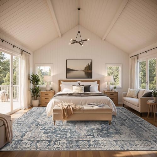 Rugxara Blue 10x14 Area Rugs for Living Room Bedroom Large Washable Rug - Image 3