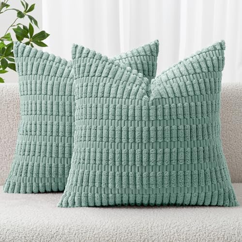 MIULEE Corduroy Decorative Throw Pillow Covers 16x16 Teal Green Pack of 2 by MIULEE